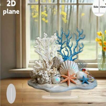 Đồ trang trí san hô và vỏ sò chủ đề đại dương 2D phẳng, 1 cái, chất liệu acrylic, đồ trang trí văn hóa truyền thống, quà tặng Giáng sinh, trang trí tiệc, trang trí nhà cửa ngày lễ, trang trí kệ sách và bàn làm việc, trang trí ghế quầy bar.