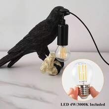 USB供電創意烏鴉鳥桌面燈，哥德風樹脂烏鴉桌燈，壁掛式裝飾夜燈，適用於臥室、客廳、辦公室及居家裝飾 - USB-樹脂鳥燈 - 查看 5