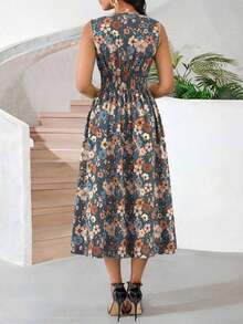 Lady Vestido de verano sin mangas de longitud media con estampado gráfico abstracto de degradado teñido a mano para mujeres - Multicolor 2 - Ver 2