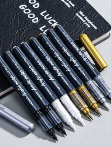Languo 5pcs Highlighter Pen Set In White, Black, Silver, Gold, High-Quality Professional Super Black Ink Pens 4/6/9/12/21pcs Metal Clip Smooth Writing Fine Tip Markers, Watercolor Pens, Drawing Pens For Master Artists - Sets - View 2