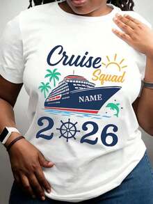 Camiseta de Algodón Puro con Diseño de Barco de Crucero y Palmera con Texto del Nombre del Grupo de Crucero 2026, Cuello Redondo Casual, Tela Suave, Cómoda y Elástica, Adecuada para Vacaciones, Viajes, Fiestas en la Playa, Uso Diario, Regalo Perfecto para Familiares o Seres Queridos Durante las Vacaciones, Uso Estacional Todo el Año. - Blanco - Ver 7