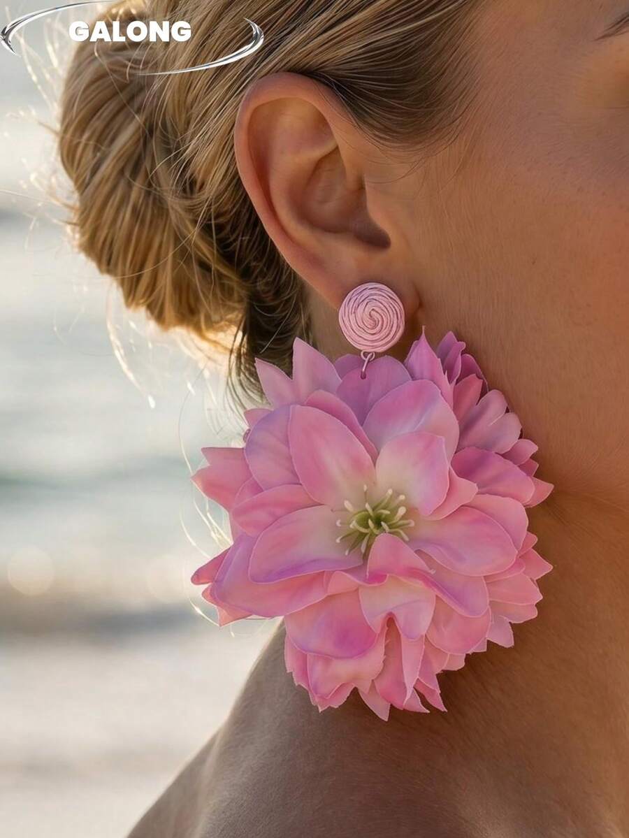 Large Yellow Flower Earrings For Women, Lightweight Floral Petal Earrings, Artistic & Fresh Style Suitable For Beach Photos, Personalized Accessory Essential For Goddess