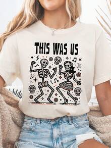 Camiseta de Baile de Esqueletos, Camiseta de "This Was Us" para Halloween, Camiseta del Día de los Muertos, Ropa para Fiesta, Regalo para Amigos, Camiseta Divertida para Fiesta de Halloween - Negro - Ver 1