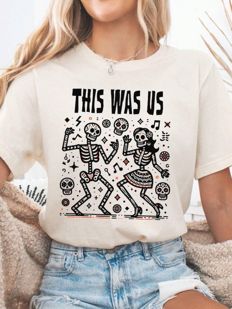Camiseta de Baile de Esqueletos, Camiseta de "This Was Us" para Halloween, Camiseta del Día de los Muertos, Ropa para Fiesta, Regalo para Amigos, Camiseta Divertida para Fiesta de Halloween - Negro - Ver 1