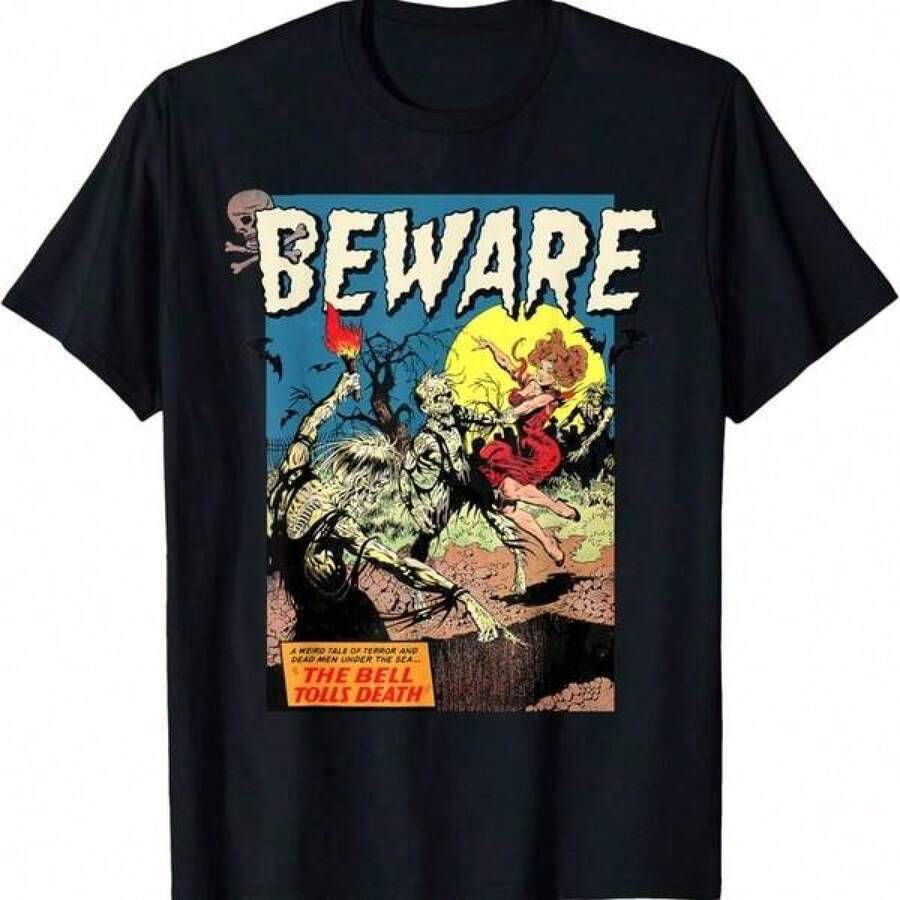 Camiseta con estampado de póster de película de terror de zombis, estilo vintage de cómic. - Negro - Ver 1