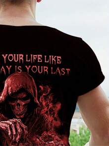 Camiseta de manga corta para hombre de talla grande con diseño de calavera y llama - Color Mezclado 1 - Ver 5