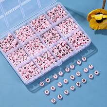 100/500颗0-9亚克力数字圆珠手链制作套装，4x7mm心形珠子，适用于手链、项链、友谊饰品DIY手工，粉色+黑色隔珠，友谊手链DIY套装 - 粉色 - 查看 5