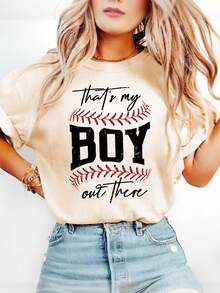 Blusa casual para mujer. "Ese es mi chico ahí fuera". Esta es la camiseta de mi hijo, camiseta de mamá de béisbol, camiseta de animadora de los costados del campo, camiseta de béisbol del equipo escolar, camiseta de béisbol del equipo deportivo para el día del partido, camisetas de algodón para mujer. - Albaricoque - Ver 1