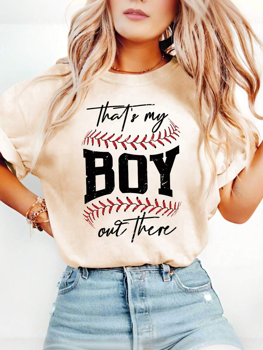 Blusa casual para mujer. "Ese es mi chico ahí fuera". Esta es la camiseta de mi hijo, camiseta de mamá de béisbol, camiseta de animadora de los costados del campo, camiseta de béisbol del equipo escolar, camiseta de béisbol del equipo deportivo para el día del partido, camisetas de algodón para mujer. - Albaricoque - Ver 1