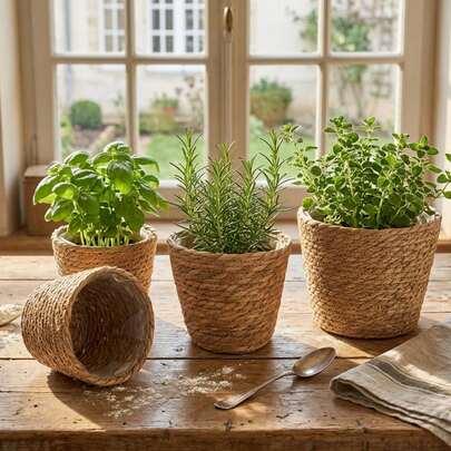2Pcs Planter Basket Set With Plastic Lining Woven Storage Basket Indoor And Outdoor Plant Flowerpot Baskets Are Very Suitable For Flowerpot Covers. Natural Plant Containers