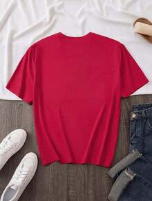 Color Of Comfort®   Pizza Planet Alien Snack Shirt, Walt  World's Hallwood Studios  Snack T-Shirt 00864, Women's Graphic Print T-Shirt, Casual Summer Short Sleeve - 紅色的 - 查看 3
