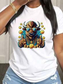 Camiseta de talla grande para mujer Lucky Buffalo Casino Slots, informal, de manga corta y cuello redondo, con tela de elasticidad media, adecuada para atuendos casuales de primavera, verano y otoño, lavable a máquina, diseño divertido. - Blanco - Ver 7