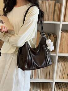 Matte Texture Large Capacity Fashionable Versatile Shoulder Bag, High-End Beach Bag, Tote Bag, Shopping Bag - Coffee - View 4