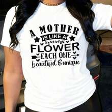 Camiseta de mujer con estampado de lema temático de Madre y Flor, con un exquisito diseño gráfico de estilo vintage, tinta vibrante resistente a la decoloración, duradera y de larga duración, perfecta para regalar en el Día de la Madre, el cumpleaños de mamá y para uso diario informal. - Blanco - Ver 6