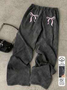 Pantalones de chándal de pierna recta y cintura baja para mujer, apropiados para el verano, con efecto lavado - Negro - Ver 10