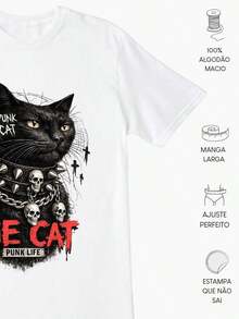 1 pieza de camisa blanca para mujer con estampado de calaveras, cuello redondo, corte regular, estilo casual streetwear, calaveras, rock punk. 180g 100% algodón. - Blanco - Ver 7