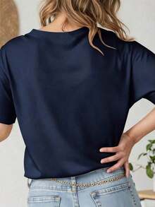 Women's 50th Birthday T-Shirt - 50th Birthday Gift, Casual Short Sleeve Crew Neck Top With 50th Birthday Print, Birthday Outfit For Summer And Spring Celebration. - 藏蓝色 - 查看 2