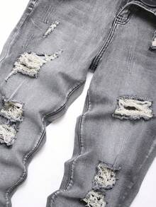 Men's Fashionable Distressed Denim Jeans - Grey - View 3