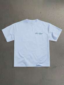 Camiseta de manga corta con estampado de eslogan de hombro caído y talla grande en color azul neblina para hombre Trendy everyday basic tee - Blanco - Ver 6