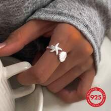 1 chiếc nhẫn bạc 925 hình sao biển và vỏ sò, thích hợp cho bãi biển mùa hè, tiệc tùng, đeo hàng ngày, làm quà tặng cho bạn bè và gia đình - Bạc - Xem 8