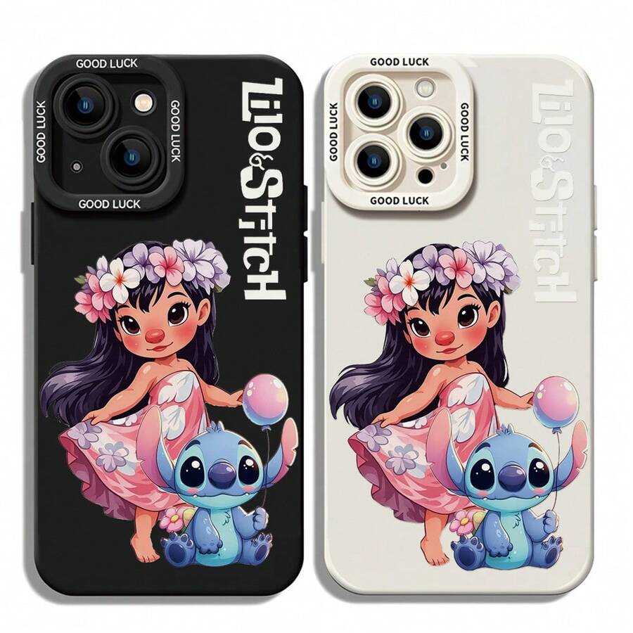 Officially Licensed Disney Lilo & Stitch Phone Case, This Protective Phone Case Features Watercolor‑Style Cute Lilo With Flower Crown And Stitch Holding A Gradient Balloon, With Faint Vertical "Lilo & Stitch" Lettering On Side, Set Against Clean White Background, Made With Flexible, Durable TPU Material To Protect Against Everyday Scratches, Bumps, And Minor Impacts, Compatible With IPhone 17, 16, 15, 14, 13, 12, 11 Pro Series And Galaxy S22, S23, S24, S25 Models, Ideal For Disney Stitch Fans. - màu đen - Xem 1