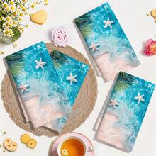 1pc/2pcs/4pcs Polyester Kitchen Towels, Tropical Blue Ocean And Palm Leaf Print, Soft Fabric, Absorbent And Quick-Drying, Washable And Reusable, Suitable For Kitchen Cleaning And Home Decor - Multicolor - View 8