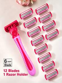 Women's 6-Layer Razor Blades 6/12/18/24pcs Safety Depilatory Razor Blades Shaving Razor Suitable For Armpit Hair Leg Hair Shaving Tool Body Grooming Razor Men's Shaving Razor Beard Razor Travel Premium Choice - 1 Handle + 12 Blades - View 9