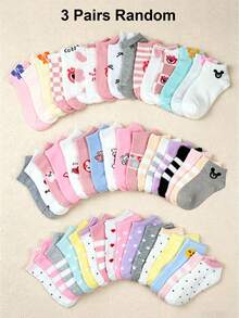 3 Pairs Random Color Short Socks For Kids Girls, Soft Princess Style Socks For Toddle Kids, Back To School Students Running Athletic Sports Socks - Multicolor - View 9