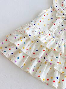 1pc Girls Outdoor Casual Sweet Multi-Layer Ruffle Colorful Polka Dot Sleeveless Dress Summer - Apricot - View 6