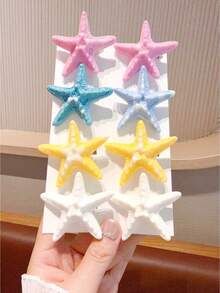 8pcs/Set Teen Girls Starfish Decor Hair Clips, Sweet Style Ocean Theme Hairpins, Exquisite Resin Starfish Hair Pins, Cute Beach Style Hair Accessories, Suitable For Daily And Vacation Wear - Multicolor - View 3