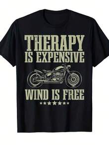 Camiseta gráfica unisex para entusiastas de las motocicletas - Divertido eslogan "El tratamiento es caro" y diseño de motocicleta, estilo retro vintage, camiseta casual de manga corta y cuello redondo, adecuada para uso casual, ropa cómoda para todas las estaciones para motociclistas y entusiastas de las motocicletas.,blusas para mujer,blusas,playeras de mujer,tops,tops de mujer,unisex. - Negro - Ver 1