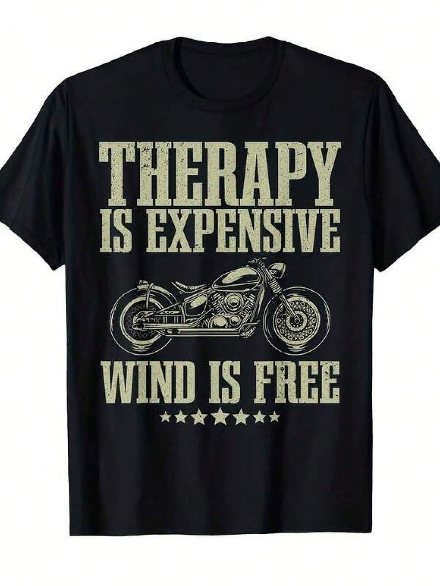 Camiseta gráfica unisex para entusiastas de las motocicletas - Divertido eslogan "El tratamiento es caro" y diseño de motocicleta, estilo retro vintage, camiseta casual de manga corta y cuello redondo, adecuada para uso casual, ropa cómoda para todas las estaciones para motociclistas y entusiastas de las motocicletas.,blusas para mujer,blusas,playeras de mujer,tops,tops de mujer,unisex. - Negro - Ver 1