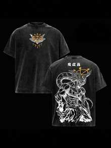 Men's Oversized Vintage Washed Graphic T-Shirt Retro Dragon Print Short Sleeve Round Neck Casual Summer Streetwear Loose Fit Comfortable Breathable Tee - Kích cỡ - Xem 6