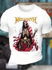 Camiseta Gráfica Oficial de Megadeth - Camiseta de Banda de Heavy Metal Azul Marino con Esqueleto, Grim Reaper, Bandera Americana y Rayo - Camiseta de Cuello Redondo Suave para Conciertos, Halloween, Atuendo Casual - Regalo Perfecto para Fans de Megadeth y Metalheads, Camisetas de Banda de Rock, Ropa de Concierto, Diseño Vanguardista, Tela Transpirable, Mercancía Musical, Amantes de la Música, Diseño Vintage, Ajuste Cómodo, Mercancía de Banda, Entusiastas de la Música - Negro - Ver 1