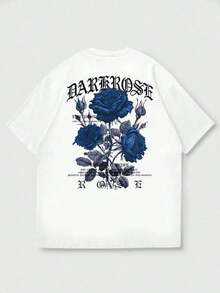Men's Short-Sleeved T-Shirt With Rose Print, Simple And Versatile, By Zrgoth. - White - View 4