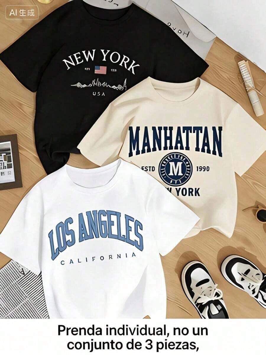 Sold Separately, Not A Three-Piece Set. Women's Vintage American-Style Printed T-Shirt, Soft And Comfortable, Available In Various Styles. Three Designs To Choose From. Made From 100% Pure Cotton, It's Ideal For Working Out, Everyday Wear, Vacations, School, The Office, And Parties. - 米色 - 查看 1