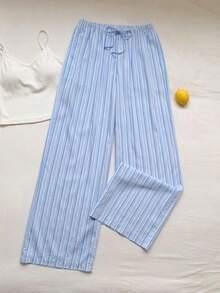 Pantalones a rayas rosas para mujer, vacaciones de verano - Azul 4 - Ver 7