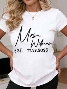 Camiseta Mrs Williams Est 11 27, Camiseta de Boda, Futura Novia, Regalo para Fiesta Nupcial, Nombre Personalizado, Celebración de Aniversario, Top Casual para Mujer - Blanco - Ver 7