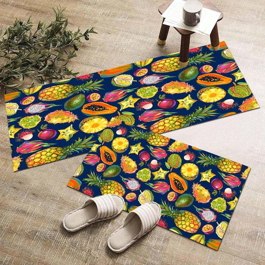 1pc Colorful Fruit Pattern Printed Rug, Long Doormat Series, Suitable For Living Room, Laundry Room, Bathroom, Kitchen, Bedroom - Multicolor - View 1