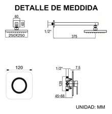 Square Shower Head, Single Lever, Rain Type, High Pressure - Gold - View 7