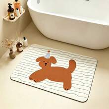 1/3pcs Set Bathroom Anti-Slip Absorbent Mat, Striped Cute Puppy Pattern Doormat, Silica Gel Mat, Retro Pattern Bath Mat, U-Shaped Toilet Pedestal Absorbent Foot Mat, 3.6mm Thickness - Brown Puppy - View 12