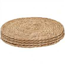 Manteles individuales redondos tejidos a mano, 11.8 pulgadas, juego de 4, incluye bandeja, antideslizante, resistente al calor, decoración de mesa perfecta para ti! (La materia prima de este producto es ratán natural, algunos defectos son normales y no afectan el uso normal) - Ver 8
