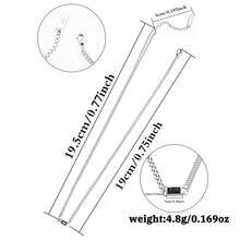 925 Silver Elegant Vintage Geometric Cubic Zirconia Pendant Necklace, Asymmetric Chain Design, Suitable For Daily, Party, Holiday, Gift - Silver - View 3