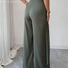 MewMuse. Elenzya Pantalones sueltos asimétricos elegantes y casuales para mujer - Verde - Ver 3