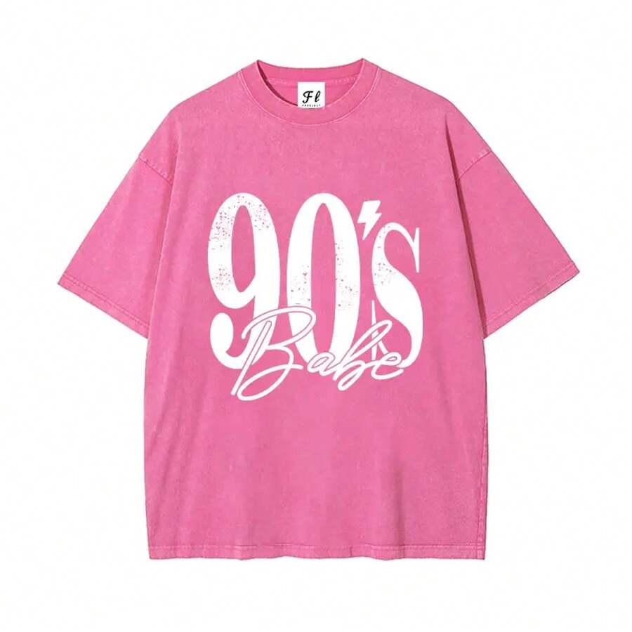 Camiseta estilo años 90 con efecto lavado ácido | Top Oversize Estilo Retro de los 90 para Mujer, Camisa Oversize con Estética Vintage de los 90 - Rosa - Ver 1
