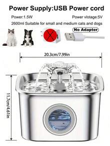 2,6L/88oz Dispensador de agua para mascotas de acero inoxidable súper silencioso con alimentación USB, circulación automática y ventana de nivel de agua transparente, adecuado para gatos y perros - multicolor - Ver 11