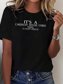 Camiseta Casual para Mujer - Diseño "Es un Cardigan Welsh Corgi, no lo entenderías", mangas cortas, cuello redondo, ligera y transpirable, adecuada para uso casual. |   Camiseta con Estampado Divertido |   Blusa casual cómoda y bien ajustada para mujer - Negro - Ver 1