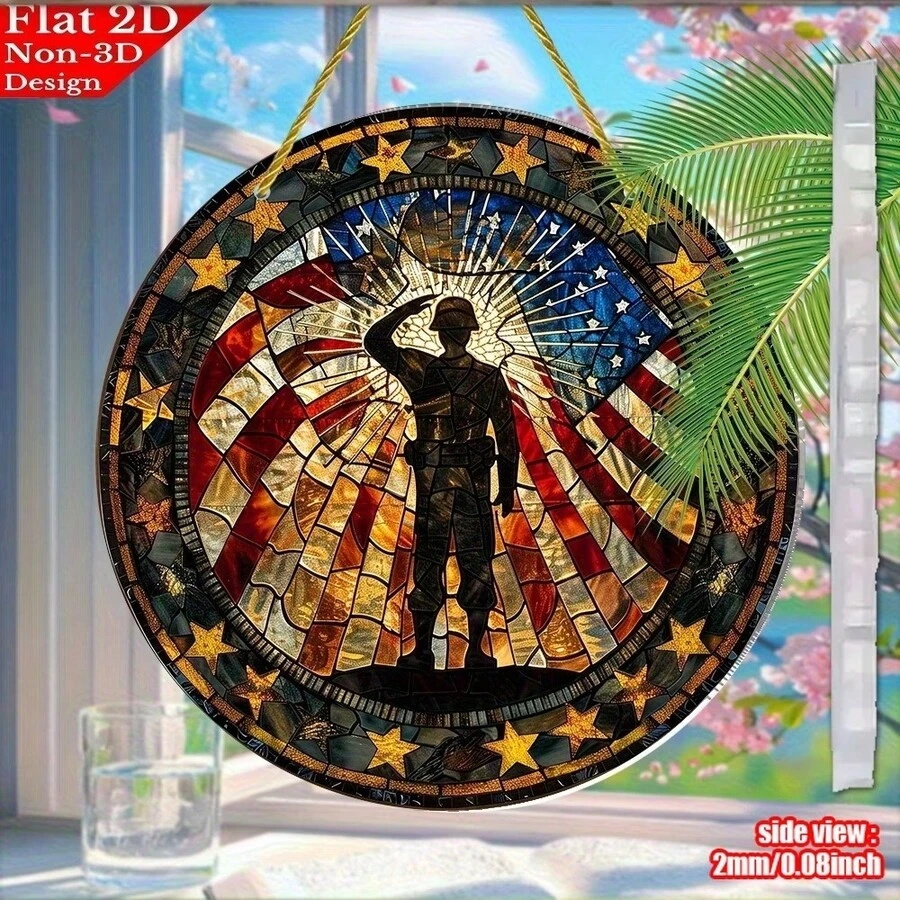 Attrape-soleil en acrylique plat 2D avec drapeau étoilé patriotique pour le 250e anniversaire, décoration de porche, décoration de maison, garage, restaurant, café, décoration suspendue à la fenêtre, décoration murale intérieure et extérieure, décoration de chambre, cadeau pour la fête de l'indépendance, décoration de chambre d'enfant, style décoratif, cadeau pour la fête des pères, décoration de mariage, cadeau pour la fête des pères, cadeau pour l'enseignant, décoration de plante artificielle, décoration de chambre - Multicolore - Voir 1