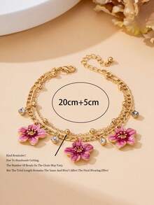 1 pièce Élégant bracelet de cheville de luxe dégradé tie-dye fait main avec Plumeria et gland, style glamour scintillant pour l'été et la plage pour femmes - Rose bonbon - Voir 6