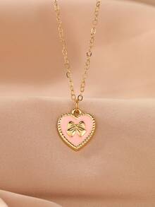 1pc/2pcs Girls Oil Drop Heart Necklace Set, Suitable For Daily Decoration - Multicolor - View 9